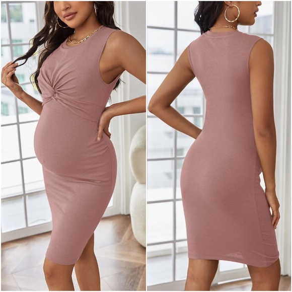 Maternity Ruched Sleeveless Ribbed Fitted Dress - Picture 7 of 7